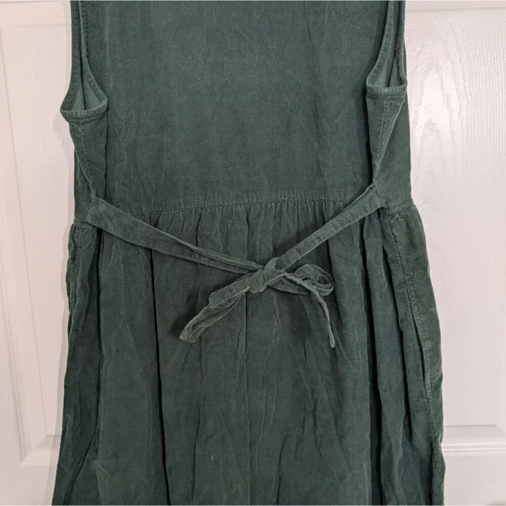 Talbots Corduroy Midi Shirt Dress Womens Size 12 Green Cotton Pockets Sleeveless - Picture 7 of 9